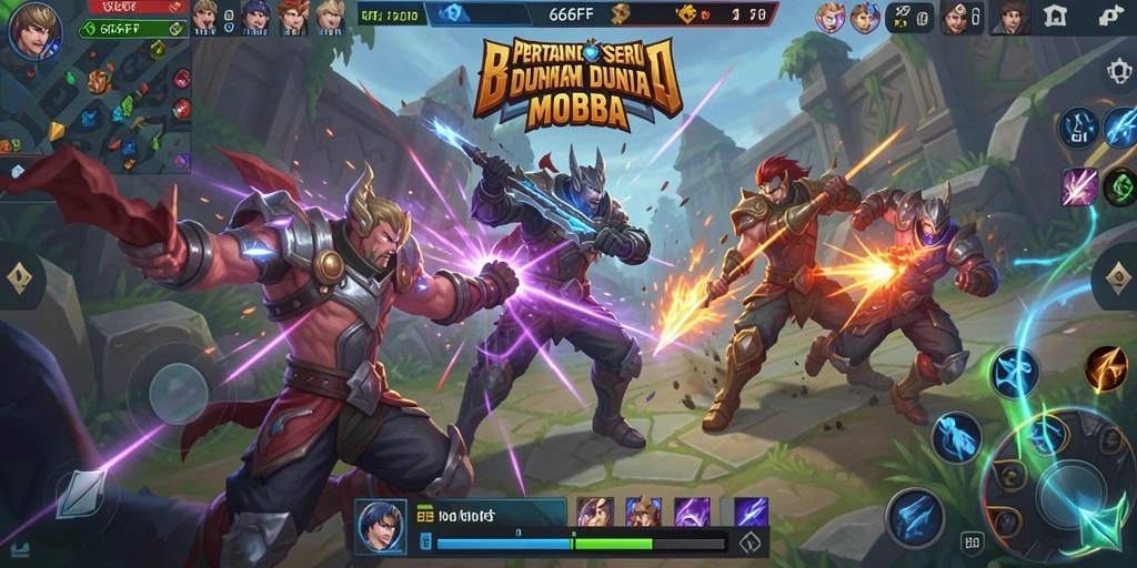 Tangkapan layar aksi mendebarkan dalam game MOBA 666FF.