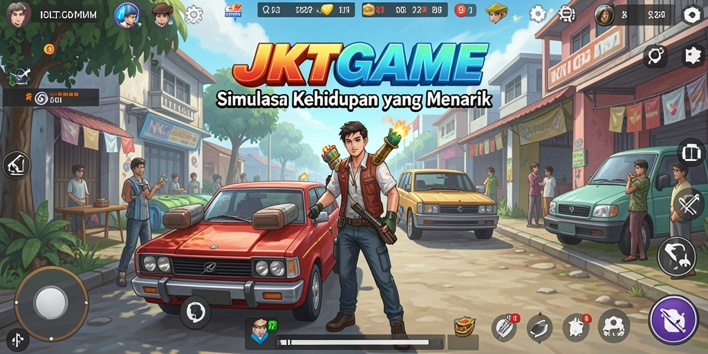 Tampilan gameplay JKTGAME yang menarik dengan aktivitas simulasi kehidupan.