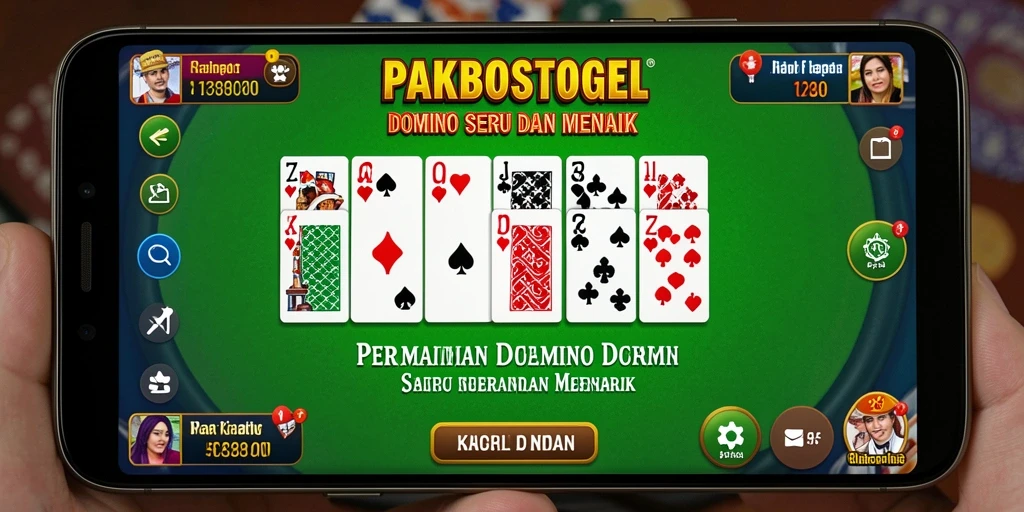 Screenshot PAKBOSTOGEL menampilkan permainan Domino yang seru.