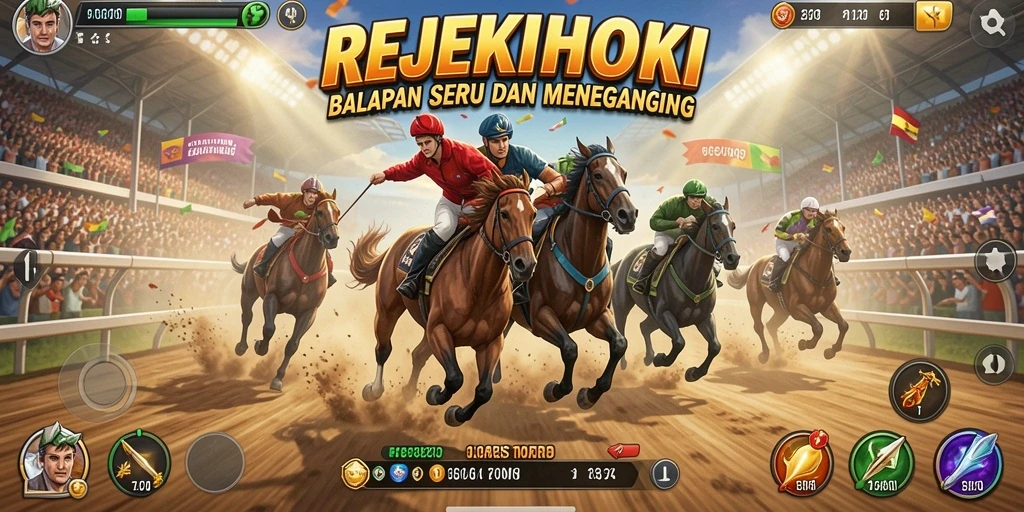 Tangkapan layar menampilkan aksi balapan seru dalam REJEKIHOKI.